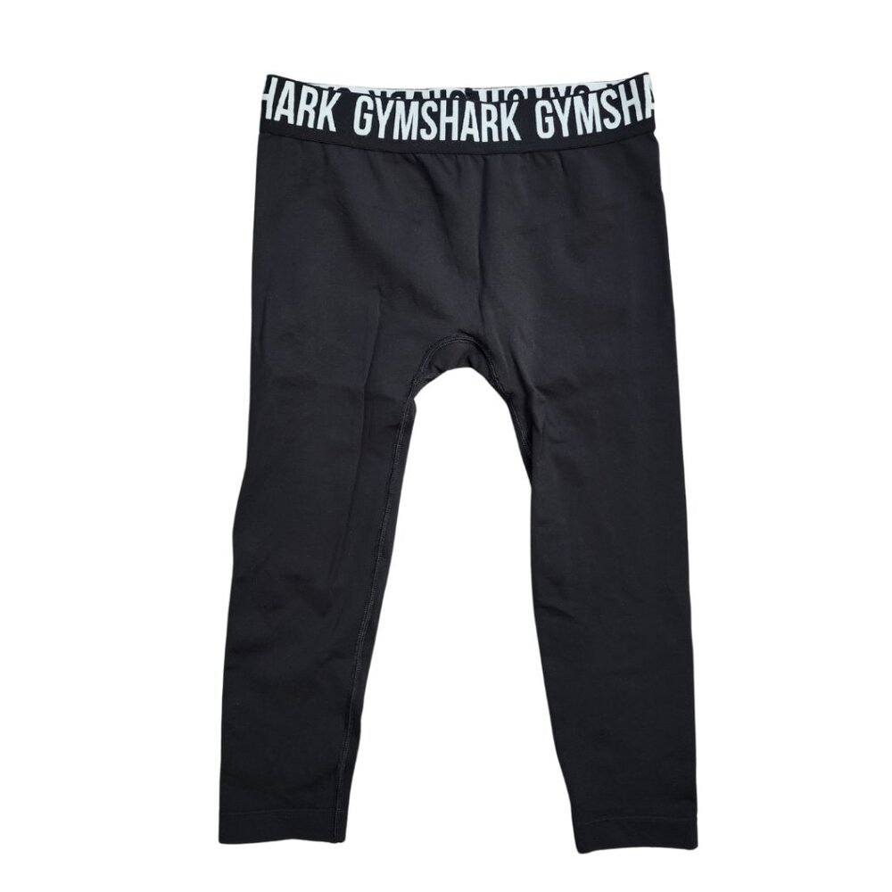 Gymshark Women's Medium Leggings Black Compression Logo Grip Hem 3/4 Length